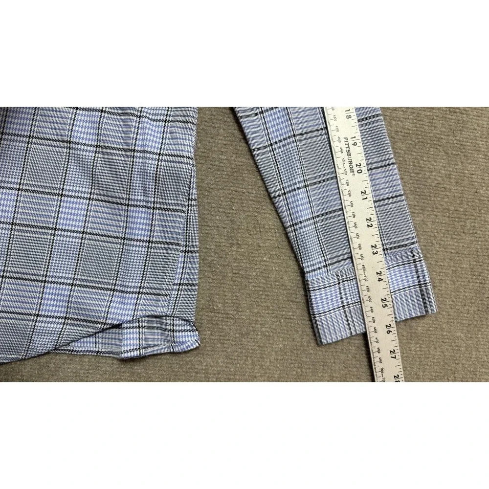 Banana Republic Dress Shirt Mens L Blue Plaid Slim Fit Wrinkle Resistant Stretch